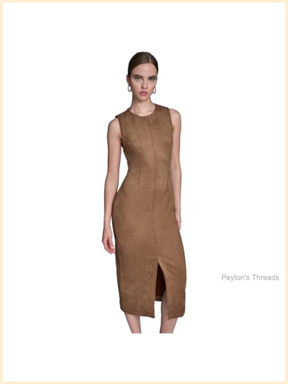 Sleeveless Jewel Neck Front Slit Midi Dress Fitted Sheath Work Party